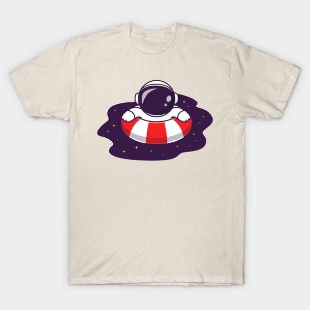 Cute Astronaut Swimming On Space Pool Cartoon T-Shirt by Catalyst Labs